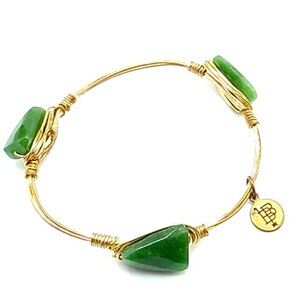 Bourbon & Boweties THE FIONA Gold Plated Copper Wire-Wrapped Bangle Green Agate